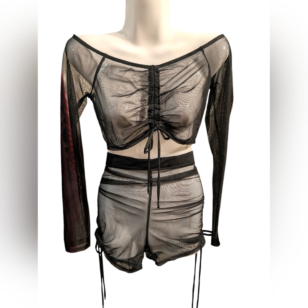 Sheer Black Mesh Two-Piece Set